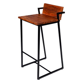 35 inch Industrial Style Acacia Wood Barstool with Metal Frame, Brown and Black B05671234