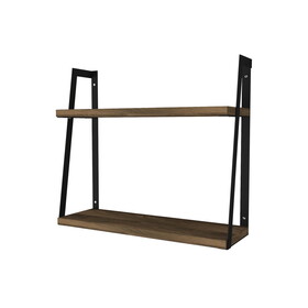 Joel 18 inch Rectangular 2 Tier Wood Floating Wall Mount Shelf with Metal Frame, Brown and Black B05671244