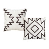 17 x 17 inch 2 Piece Square Cotton Accent Throw Pillow Set with Modern Geometric Aztec Design Embroidery, White, Gray B05671251