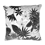 17 x 17 inch Decorative Square Cotton Accent Throw Pillow with Classic Floral Print, Black and White B05671253