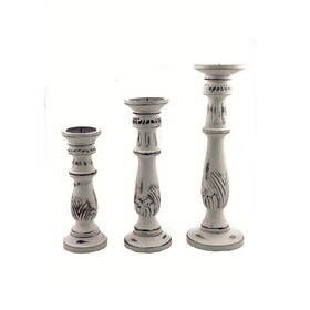 Benzara Distressed Mango Wood Pillar Shaped Candle holder, Set of 3, White B05671769