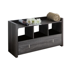Wooden Storage Shoe Rack Bench with 3 Shelves and Raised Top, Distressed Gray B05671795