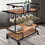 Metal Frame Bar Cart with Wooden Top and 2 Shelves, Black and Brown B05671805