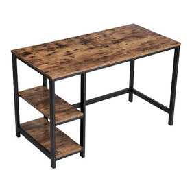 Industrial 47 inch Wood and Metal Desk with 2 Shelves, Black and Brown B05671807
