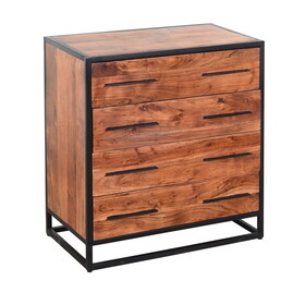Handmade Dresser with Grain Details and 4 Drawers, Brown and Black B05671812