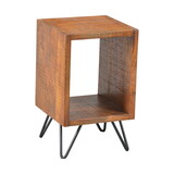 22 inch Textured Cube Shape Wooden Nightstand with Angular Legs, Brown and Black B05671820