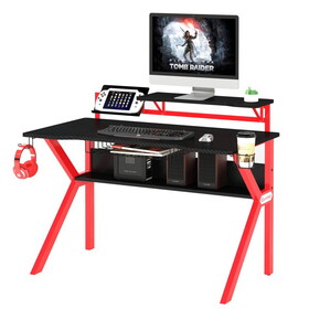PVC Coated Ergonomic Metal Frame Gaming Desk, Black and Red B05671832