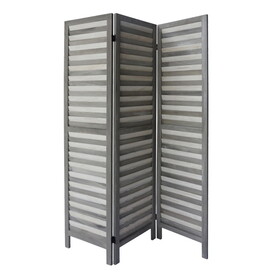 67 inch Paulownia Wood Panel Divider Screen, Shutter Design, 3 Panels, Gray Stripes B05671859