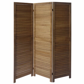67 inch Paulownia Wood Panel Divider Screen, Shutter Design, 3 Panels, Natural Oak Brown B05671860