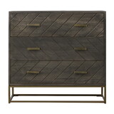 Roy 32 inch 3 Drawer Mango Wood Dresser Chest, Rustic Bronze Metal Frame, Gray B05671871