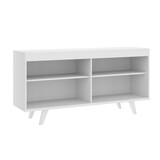 58 inch Handcrafted Wood TV Media Entertainment Center Console, 4 Open Compartments, Angled Legs, White B05671889
