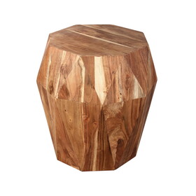 Bon 22 inch Artisanal End Side Table, Multifaceted Solid Acacia Wood, Octagon Top, Natural Brown B05671896