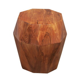 Bon 22 inch Artisanal End Side Table, Multifaceted Solid Acacia Wood, Octagon Top, Warm Brown B05671897