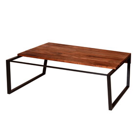 41.7 inch Rectangular Coffee Table with Plank Style Top, Metal Frame, Brown and Black B05671899