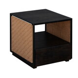 21 inch Handcrafted Acacia Wood Side Table Nightstand, Woven Jute Side Panels, Brown, Black B05671903