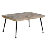 36 inch Rectangular Mango Wood Coffee Table, Herringbone Design, Iron Legs, Brown, Black B05671940