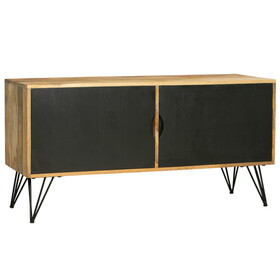 TV Entertainment Unit with 2 Doors and Wooden Frame, Oak Brown and Black B05671942