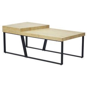 Rectangular Wooden Coffee Table with Metal Frame, Oak Brown and Black B05671953