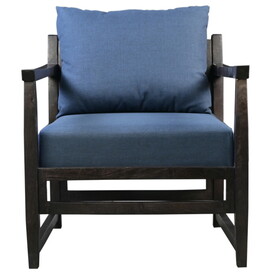 Malibu 27 inch Handcrafted Mango Wood Accent Chair, Fabric, Pillow Back, Open Frame, Blue, Black B05671977