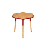 Paige 18 inch Hexagon Illusion Wood Side Table, Brown, Red B05671988
