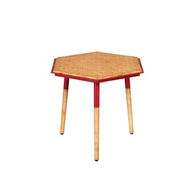 Paige 18 inch Hexagon Illusion Wood Side Table, Brown, Red B05671988