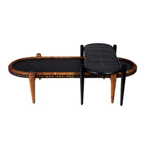 50, 39 inch 2 Piece Oval Acacia Wood and Metal Nesting Coffee Table Set, Brown and Black B05671990