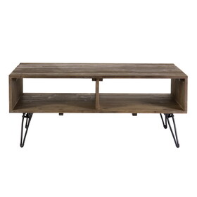 Betsy 42 inch Reclaimed Wood Rectangle Farmhouse Coffee Table with Storage, Iron Legs, Natural Brown B05672001