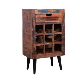 9 Bottle Storage Wine Rack Cabinet with 1 Drawer and Angled Metal Legs, Brown B05672006