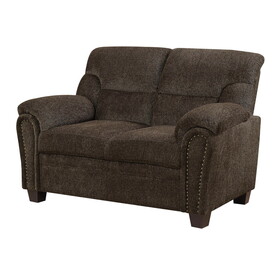 Transitional Chenille Fabric & Wood Loveseat with Cushioned Armrests, Brown B05672050