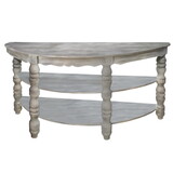 Half moon Shaped Wooden Console Table with 2 Shelves and Turned Legs, Gray B05672067