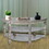 Half moon Shaped Wooden Console Table with 2 Shelves and Turned Legs, Gray B05672067