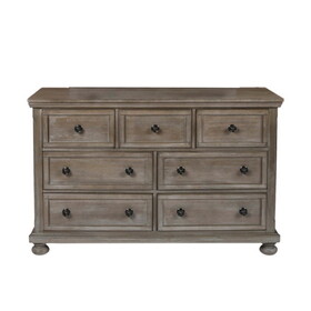 7 Drawer Wooden Dresser with Metal Pulls and Bun Feet, Distressed Brown B05672090