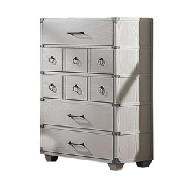 5 Drawer Wooden Chest with Metal Braces, Light Gray B05672114