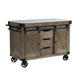 Kitchen Island with 3 Drawers and Barn Sliding, Brown B05672125