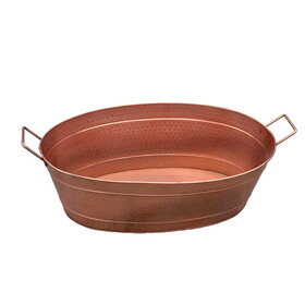 Oval Shape Hammered texture Metal Tub with 2 Side Handles, Copper B05672129