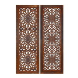 2 Piece Mango Wood Wall Panel Set with Mendallion Carving, Burnt Brown B05691085