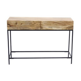 Mango Wood and Metal Console Table with Two Drawers, Brown B05691095