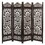 Handcrafted Wooden 4 Panel Room Divider Screen Featuring Lotus Pattern Reversible B05691101