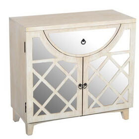 Mango Wood Cabinet with Mirrored look Steel Insert Door Storage, Beige B05691114