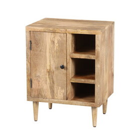 Transitional Mango Wood Side Table with Open Cubbies and Door Storage, Natural Brown B05691115