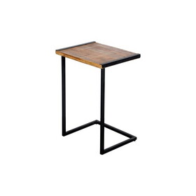 C Shape Mango Wood Sofa side End Table with Metal Cantilever Base, Brown and Black B05691129