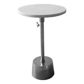Aluminum Frame Round Side Table with Marble Top and Adjustable Height, White and Silver B05691134