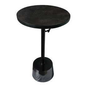 Aluminum Frame Round Side Table with Marble Top and Adjustable Height, Black B05691135