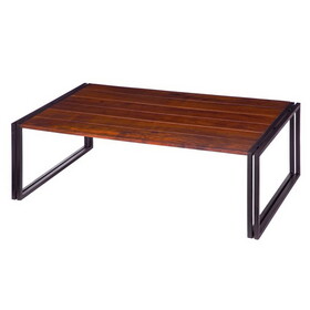 48 inch Wooden Coffee Table with Double Metal Sled Base, Brown and Black B05691210