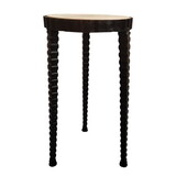 22 inch Round Wooden Side Table with Tapered Tripod Base, Brown and Black B05691216