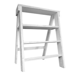 27 inch Pinewood Ladder Bookcase, 4 Tier Open Shelves, Weathered White B05691218