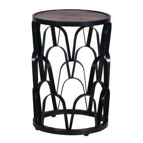 23 inch End Side Table, Round Mango Wood Top, Lattice Cut Out Iron Frame, Brown, Black B05691252