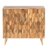 36 inch Handcrafted Accent Cabinet, 2 Honeycomb Inlaid Doors, Mango Wood, Natural Brown B05691256