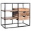 35 inch Handcrafted Modern Glass Table, Storage Shelves, 3 Drawers, Metal Frame, Natural Brown and Black B05691275