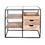 35 inch Handcrafted Modern Glass Table, Storage Shelves, 3 Drawers, Metal Frame, Natural Brown and Black B05691275